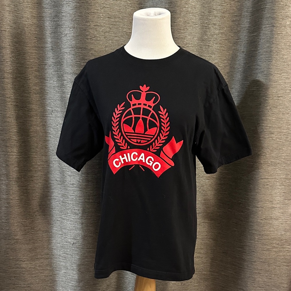 adidas Black and Red Chicago Crest T-Shirt